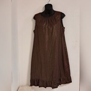 TAHARI Bronze Gold Metallic Sleeveless Linen Mini Dress Misses Size Medium(8/10)